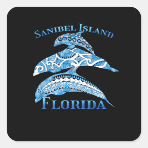 Sanibel Island Florida Vacation Tribal Dolphins Square Sticker