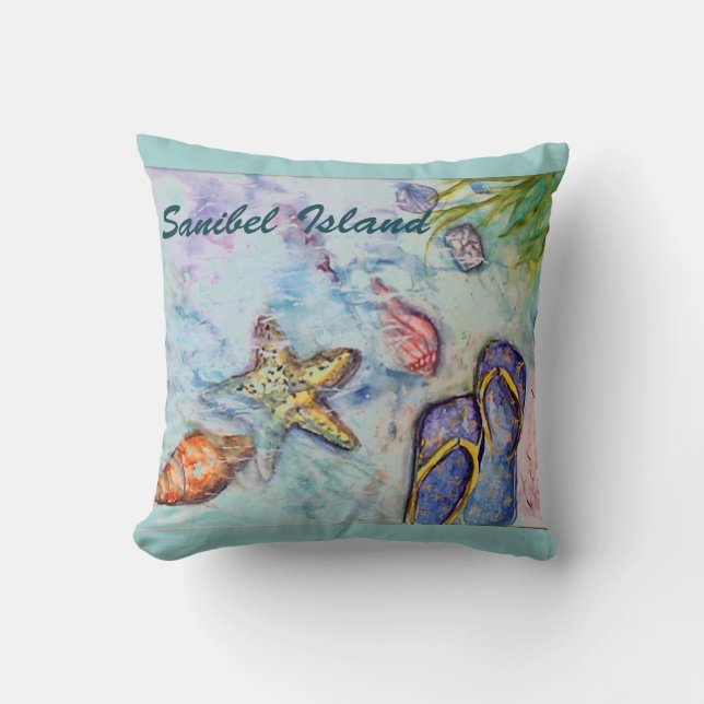 Sanibel Island Florida watercolor Beach theme Cushion (Front)