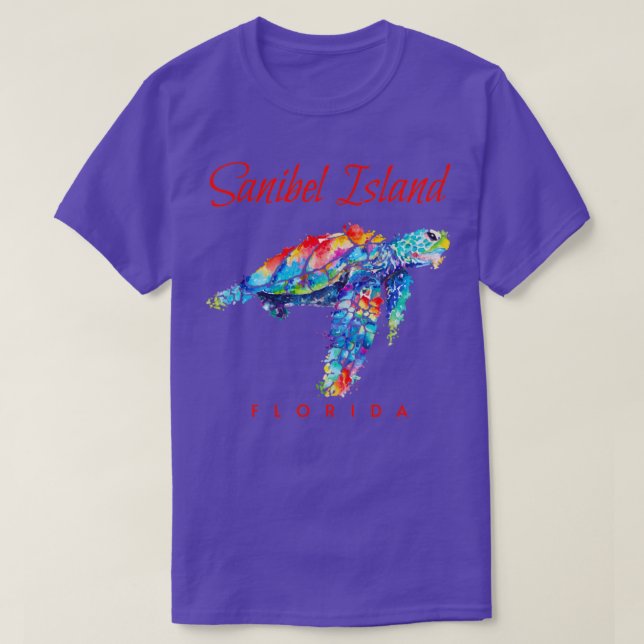 Sanibel Island Florida Watercolor Sea Turtle T-Shirt (Design Front)