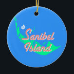 Sanibel Island map outline design Ceramic Tree Decoration<br><div class="desc">Sanibel Island . . . just the name invokes the feeling of warm sun, soft breeze, and the laid back lifestyle of one of Florida's most beautiful beach towns. This design features a map outline of Sanibel and Captiva in green with the name in coral for a retro Florida feel....</div>