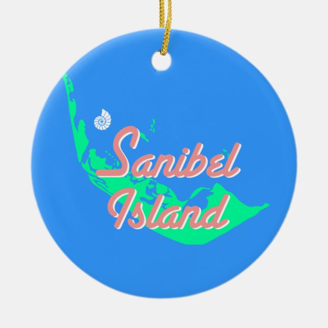 Sanibel Island map outline design Ceramic Tree Decoration (Front)