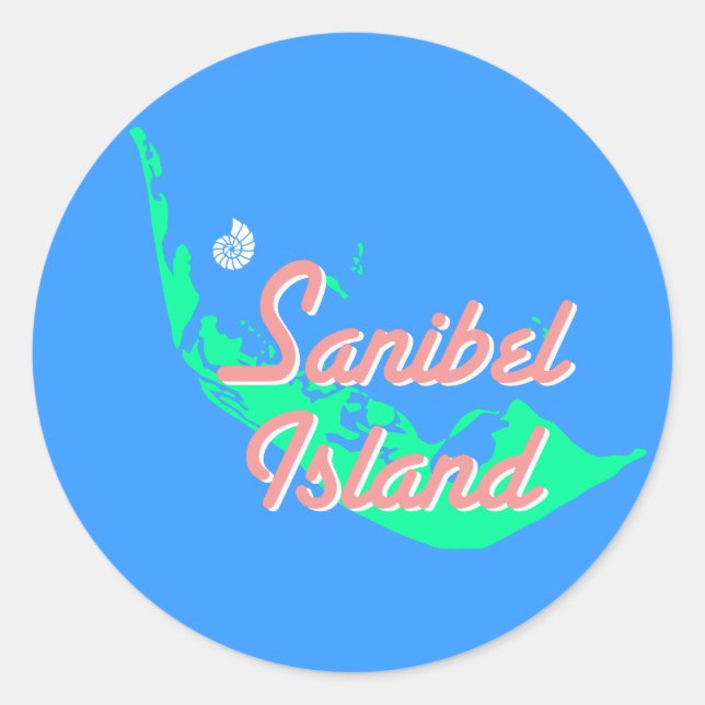 Sanibel Island map outline design Classic Round Sticker (Front)