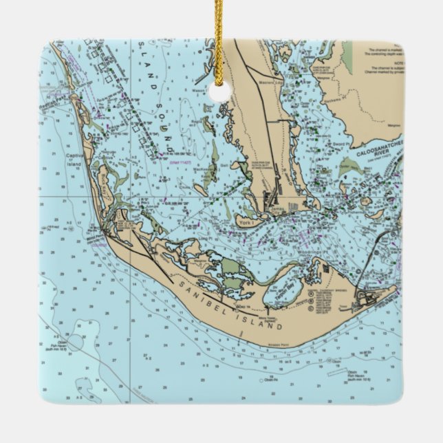 Sanibel Island Nautical Chart Ceramic Ornament (Back)