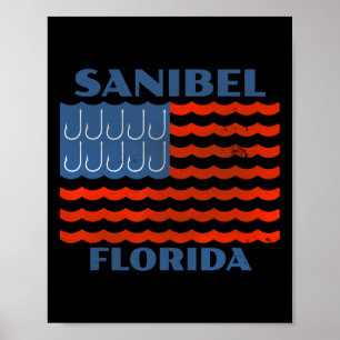 Sanibel Vintage Fishing American Flag Fish Hooks Poster