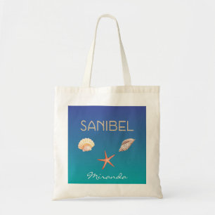 Sanibel with seashells and custom name tote bag