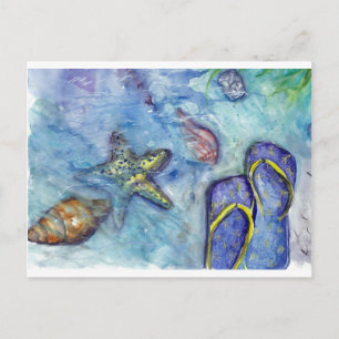 Sanidbel Sandals Watercolor Flip Flops Beach Theme Postcard