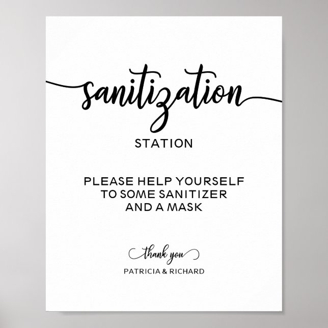  Sanitation Station Chic Calligraphy Wedding Sign (Front)