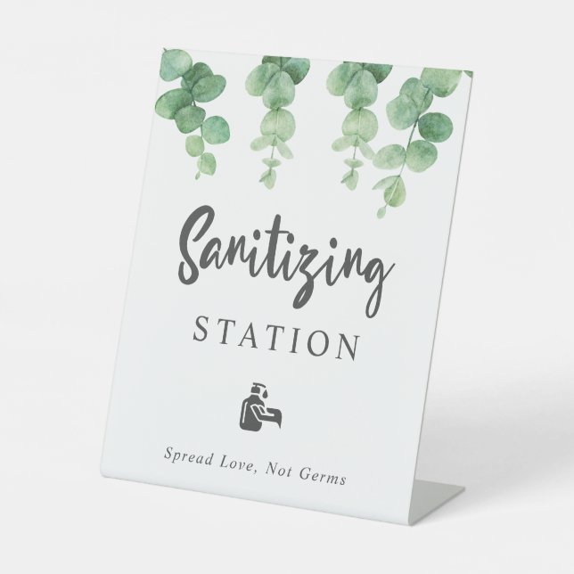 Sanitising Station Eucalyptus Wedding Botanical Pedestal Sign (Front)