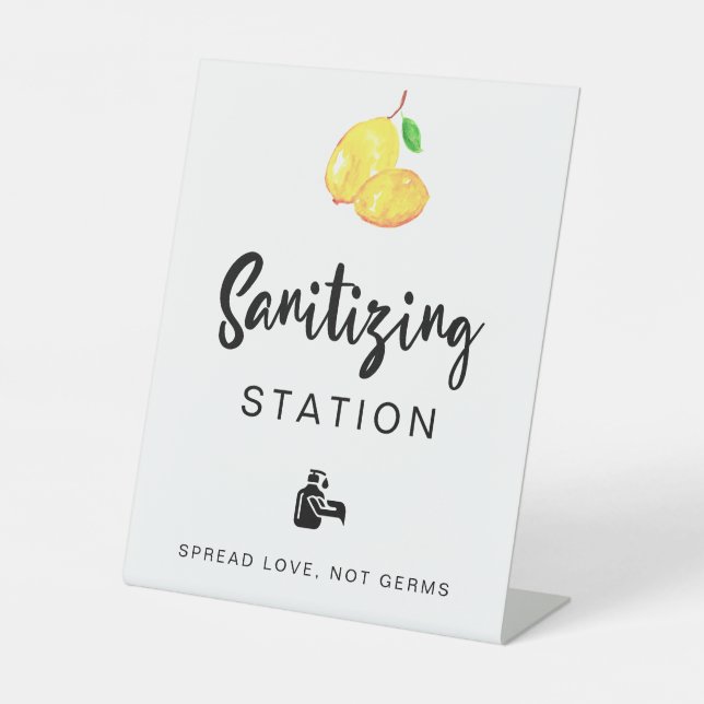 Sanitising Station Lemon Wedding Bridal Shower Pedestal Sign (Front)