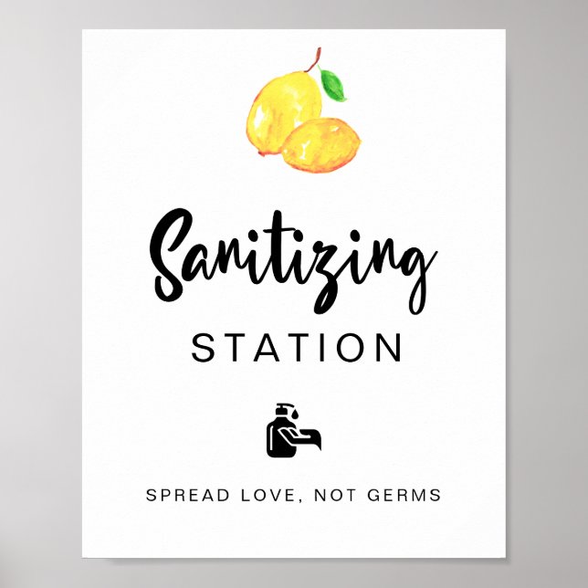 Sanitising Station Lemon Wedding Bridal Shower Poster (Front)