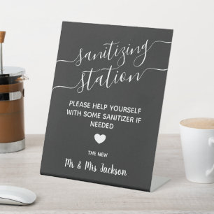 Sanitising station minimal modern wedding safety p pedestal sign