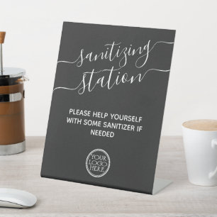 Sanitising station minimal modern with logo safety pedestal sign