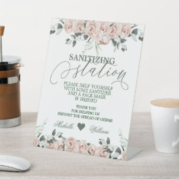 Sanitising Station Rose Eucalyptus Wedding Pedestal Sign