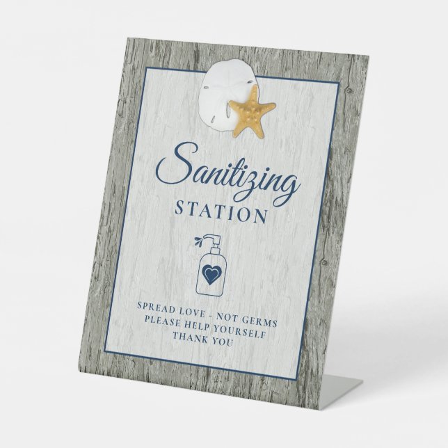 Sanitising Station Sand Dollar Starfish Wedding Pedestal Sign (Front)