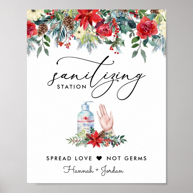 Sanitising Station Sign | Rustic Winter Floral (Front)