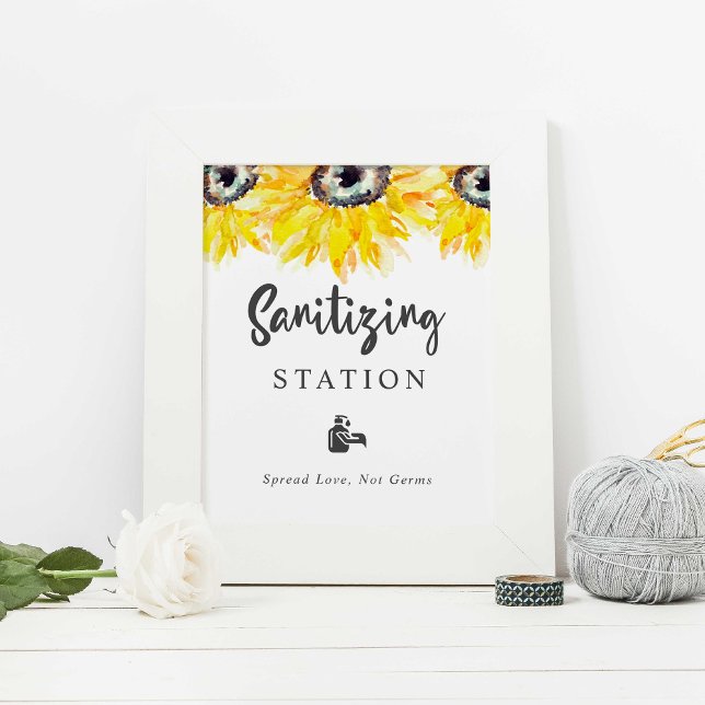 Sanitising Station Sunflower Wedding Watercolor Poster (Creator Uploaded)