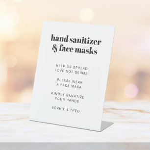 Sanitizer and Face Masks   Modern Retro Wedding Pedestal Sign