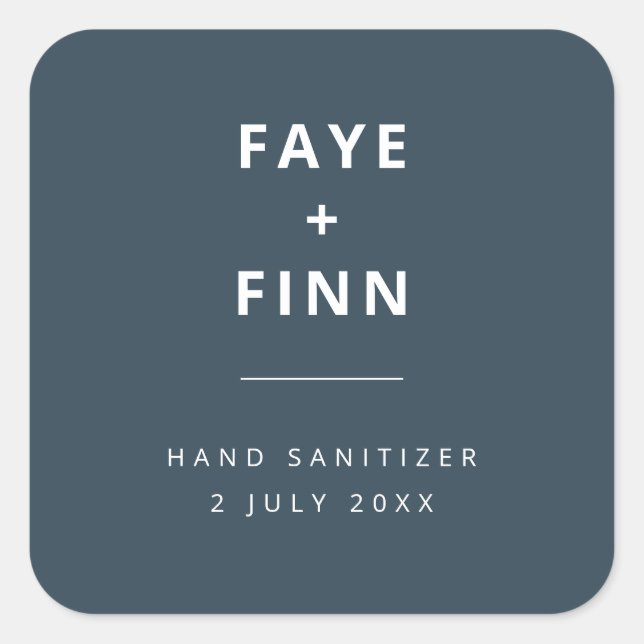 Sanitizer | Blue Scandinavian Wedding Day Favour Square Sticker (Front)