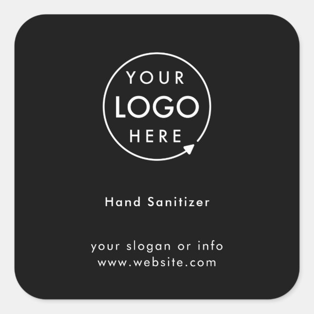 Sanitizer Logo | Black Covid-19 Business Square Sticker (Front)