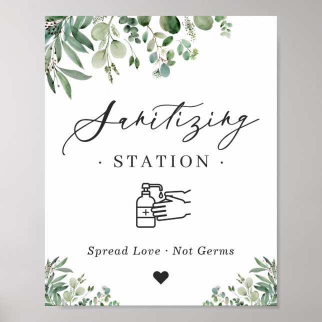 Sanitizing Station Sign Greenery Eucalyptus Leaves (Front)