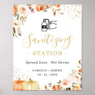 Sanitizing Station Sign Rustic Fall Floral Pumpkin
