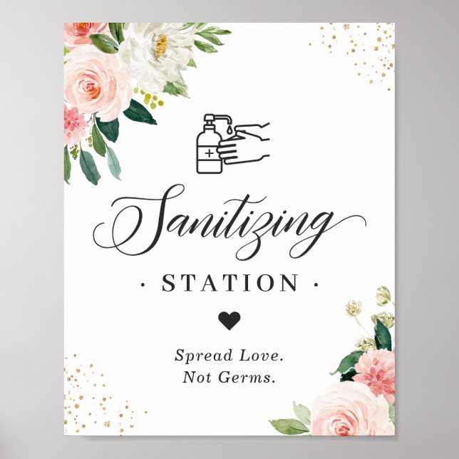 Sanitizing Station Sign Wedding Blush Pink Floral (Front)