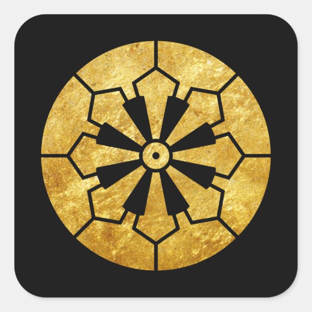 Sanja Matsuri Komagata mon Black Faux Gold Square Sticker (Front)
