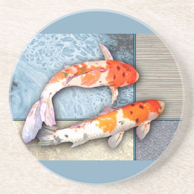 Sanke Koi Twins in Oriental Collage Pool Coaster (Front)