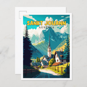 Sankt Johann Austria vintage travel illustration Postcard