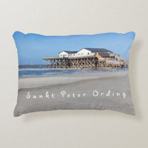 Sankt Peter Ording House on stilts photo with text Decorative Cushion