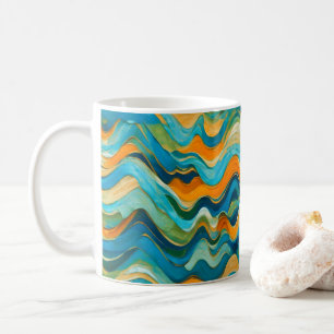 "Sanlúcar" Blue Green Orange Waves Coffee Mug