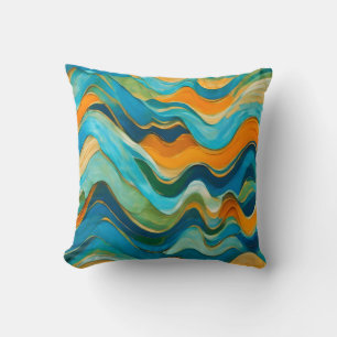 "Sanlúcar" Blue Green Orange Waves Cushion