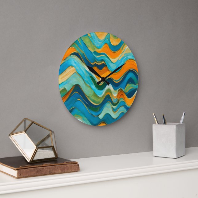 "Sanlúcar" Blue Green Orange Waves Large Clock (Office)