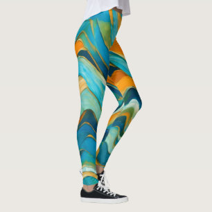 "Sanlúcar" Blue Green Orange Waves Leggings