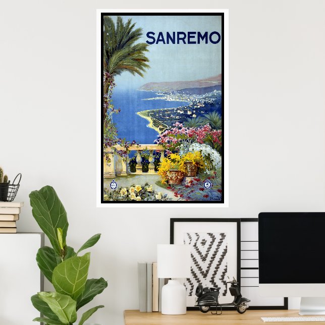 Sanremo, Italy, Italian Riviera Vintage Travel Art Poster (Home Office)