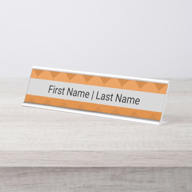 Sans Serif Font Grey Orange Desk Name Plate (Front)