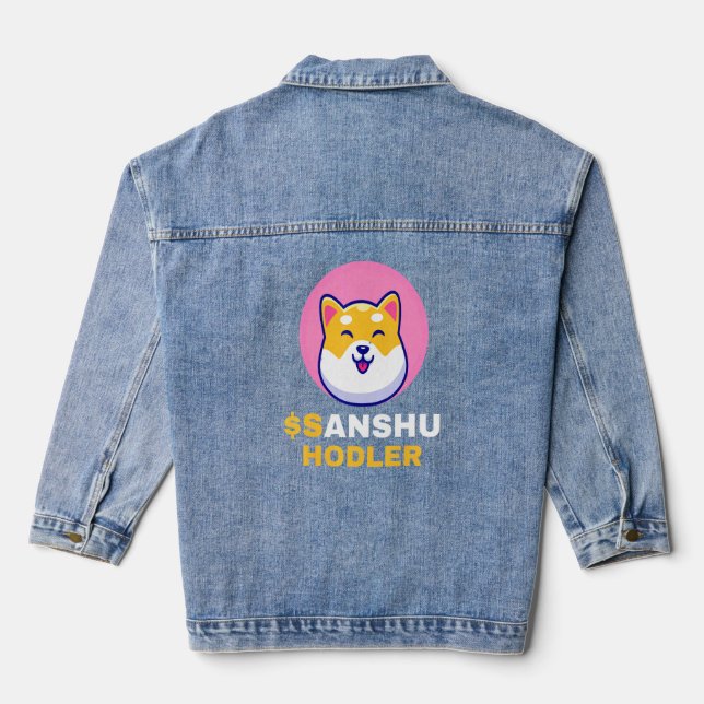 Sanshu Hodler Sanshu Inu Coin Cryptocurrency Crypt Denim Jacket (Back)
