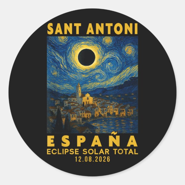 Sant Antoni España Eclipse Solar Total 2026 Classic Round Sticker (Front)