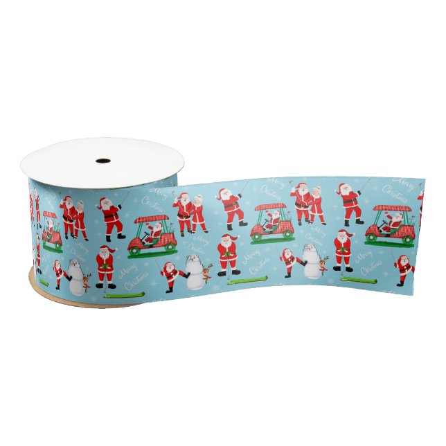 Sant Clause Christmas Golf Fun Satin Ribbon (Spool)