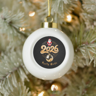 Santa 2026 Party Mode Gold Disco Christmas Ceramic Ball Christmas Ornament