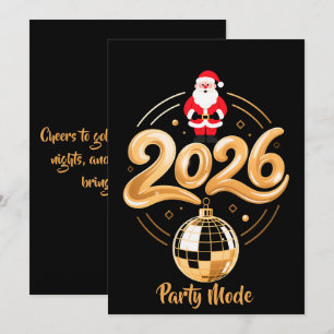 Santa 2026 Party Mode Gold Disco Christmas Holiday Card