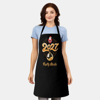 Santa 2027 Party Mode Gold Disco Christmas Apron
