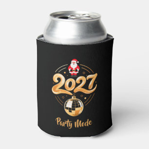 Santa 2027 Party Mode Gold Disco Christmas Can Cooler