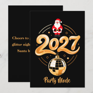 Santa 2027 Party Mode Gold Disco Christmas Holiday Card