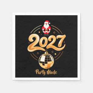 Santa 2027 Party Mode Gold Disco Christmas Napkin