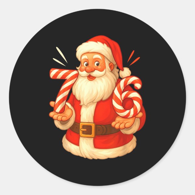 Santa 67 Candy Cane Six Seven Santa Claus Funny Ch Classic Round Sticker (Front)