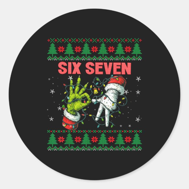 Santa 67 Christmas Ugly Sweater Fingers Six Seven  Classic Round Sticker (Front)