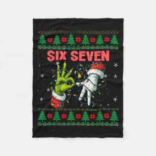 Santa 67 Christmas Ugly Sweater Fingers Six Seven Fleece Blanket