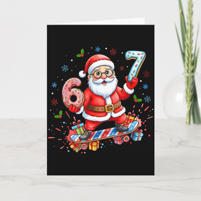 Santa 67 Meme Donut Skateboard Merry Christmas Boy Card (Front)