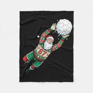 Santa 67 Soccer Goalie Ugly Sweater Funny Christma Fleece Blanket